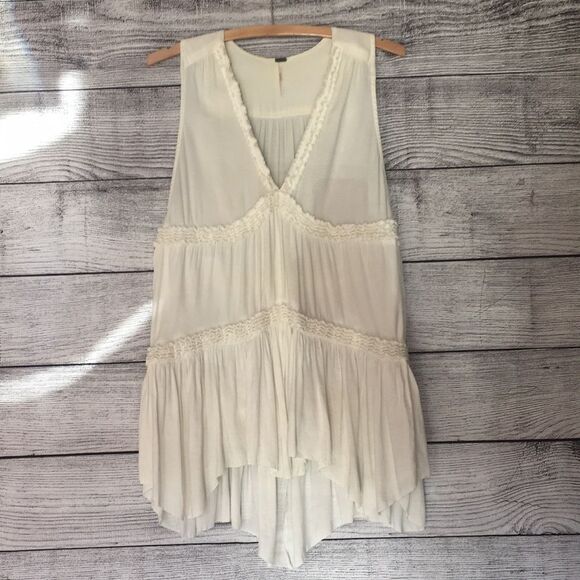 Free People Purple Haze ivory tiered v-neck boho tunic size XS - Picture 11 of 16